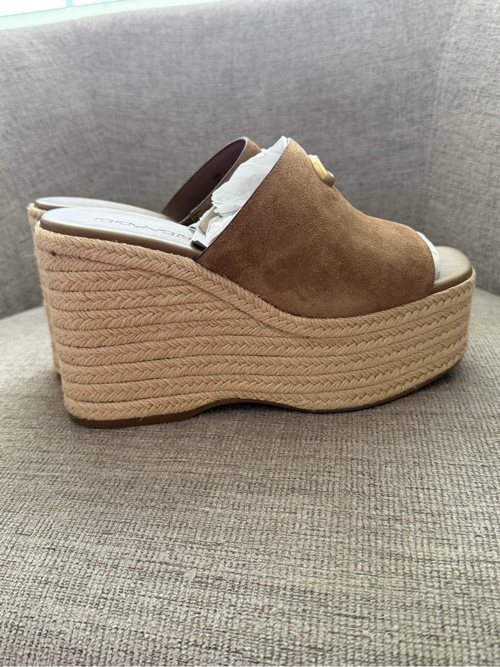 Coach size 7 Brown Suede Espadrille Platform Wedge Slides - Picture 9 of 16